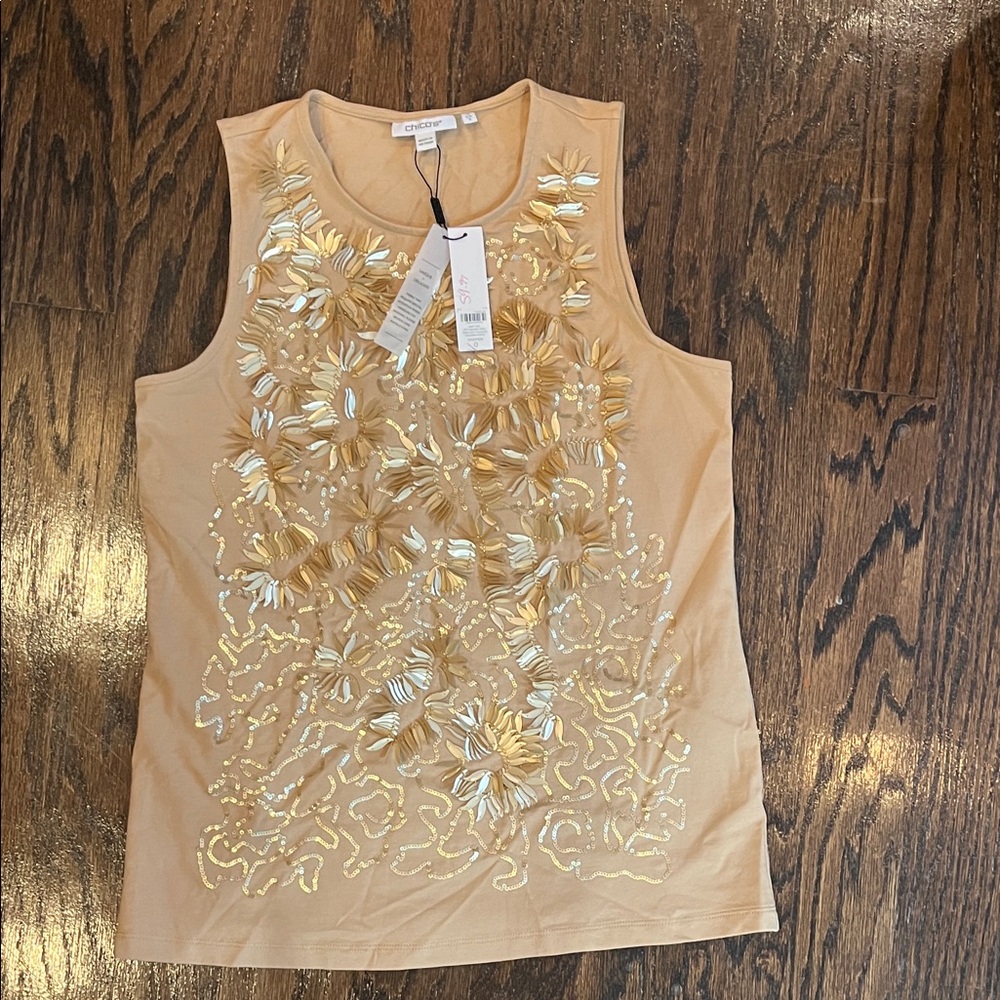 Chicos knit top OTT halter tank knit fashion, modern khaki